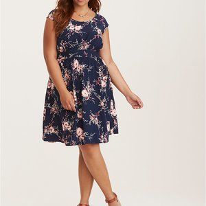 Navy Blue Floral Challis Dress - Torrid
